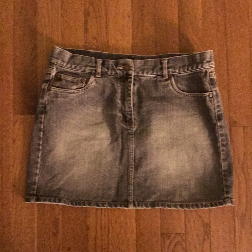 French Connection black denim mini skirt
